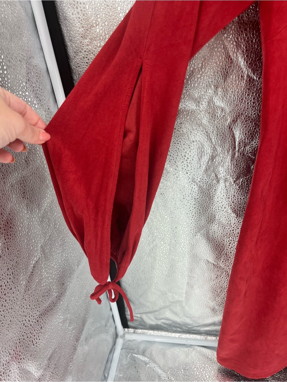Laundry Shelli Segal Red Suede-Look Long Sleeve Tie Front Mini Dress USA XS Sz 2 - Picture 6 of 16